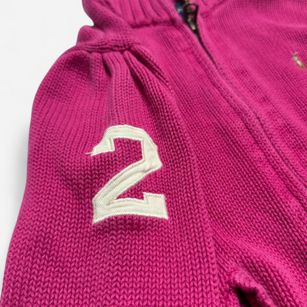 Ralph Lauren Pink Zip Sweater Girls 6X Knit Pony Logo Full Zip - Picture 4 of 8